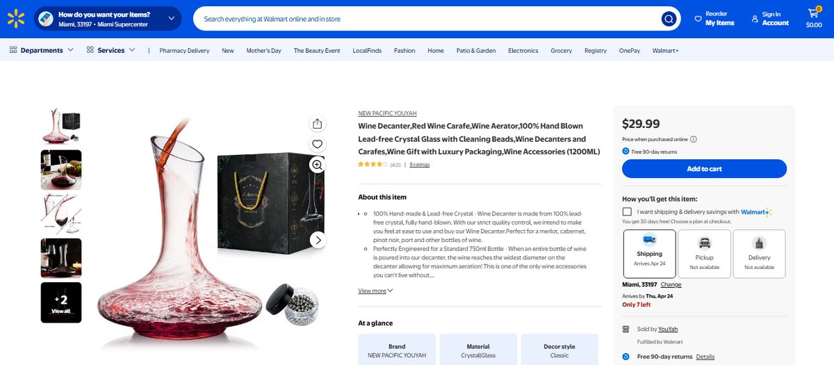 Wine decanter listed on walmart