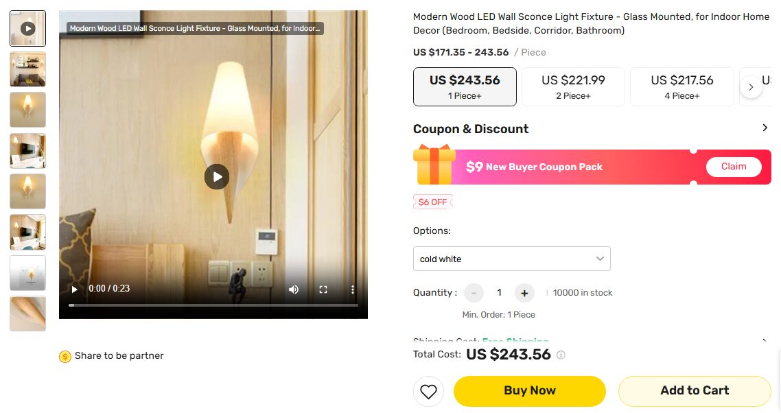 DHGate listing for a designer lamp