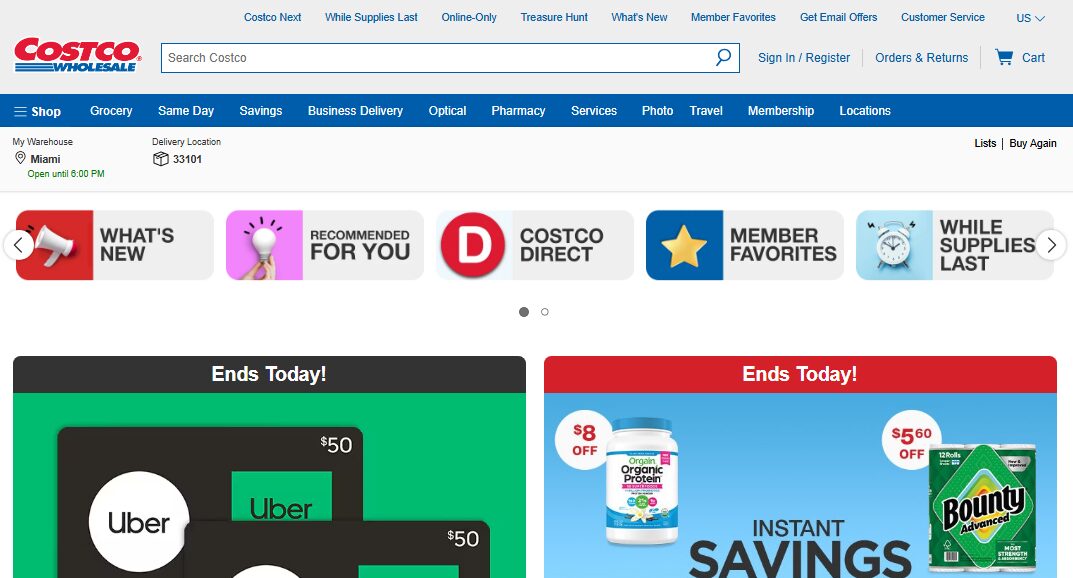 Costco homepage best US companies