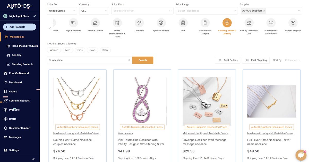 AutoDS Warehouse & Private Suppliers For Jewelry Dropshipping