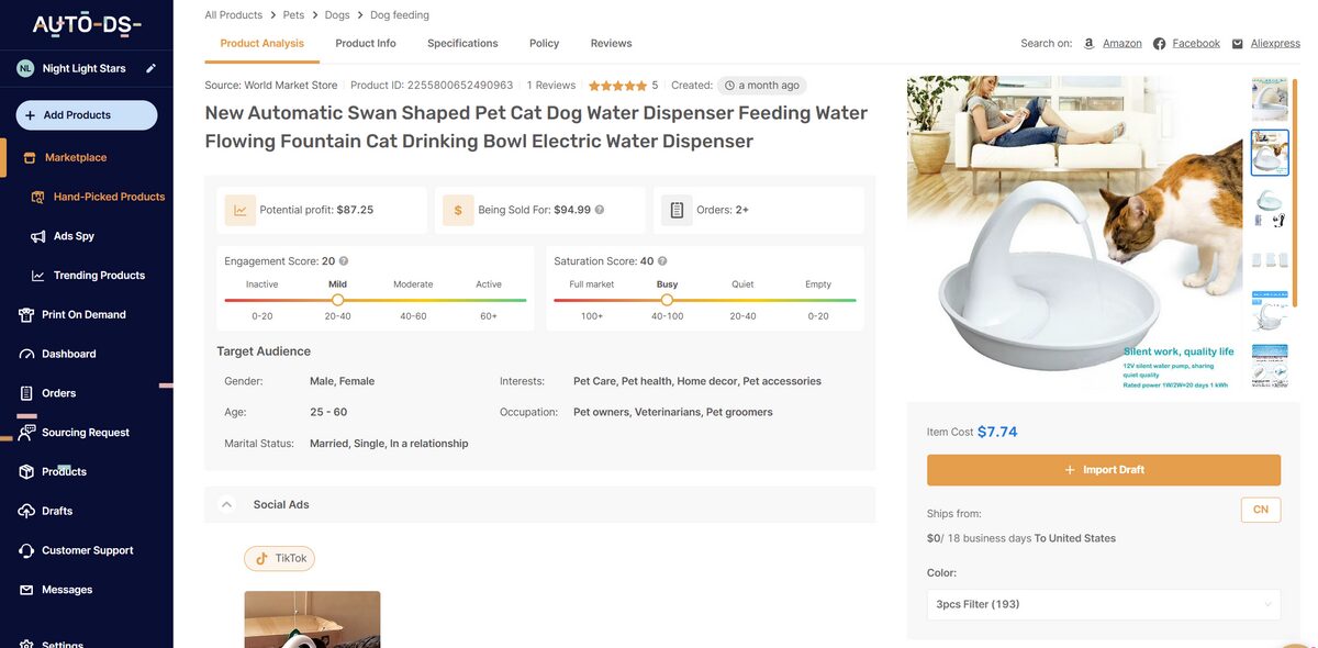 cat dispenser dropshipping from autods marketplace
