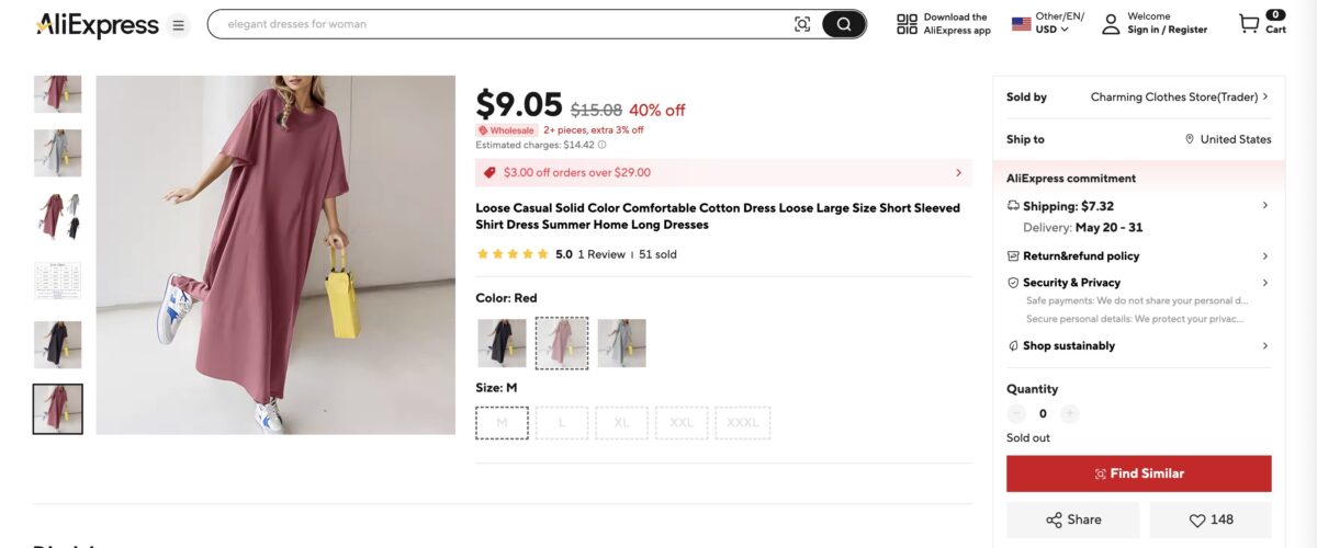 dropshipping solid color cotton dress from AliExpress