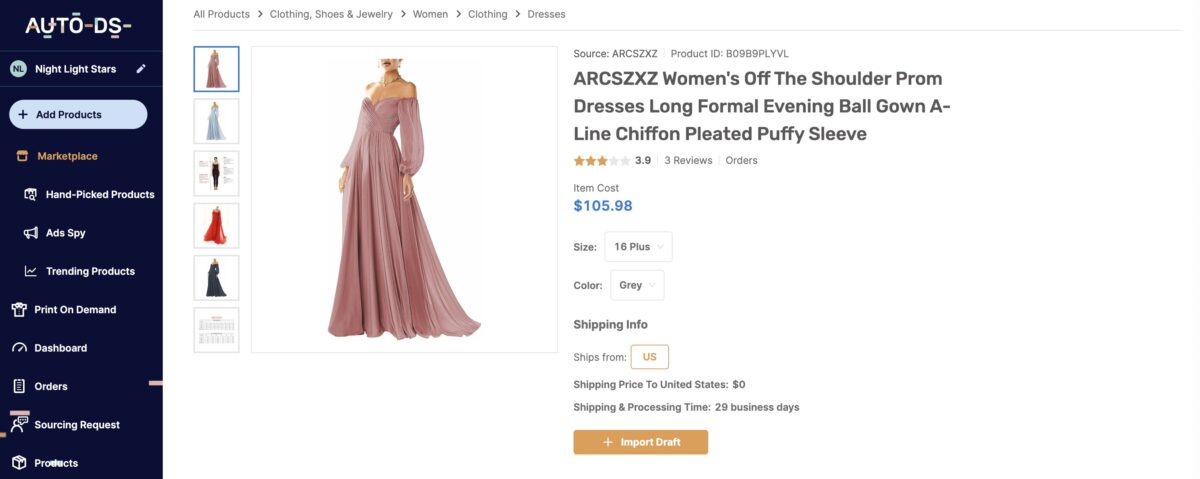 prom and special occasion dresses to dropship