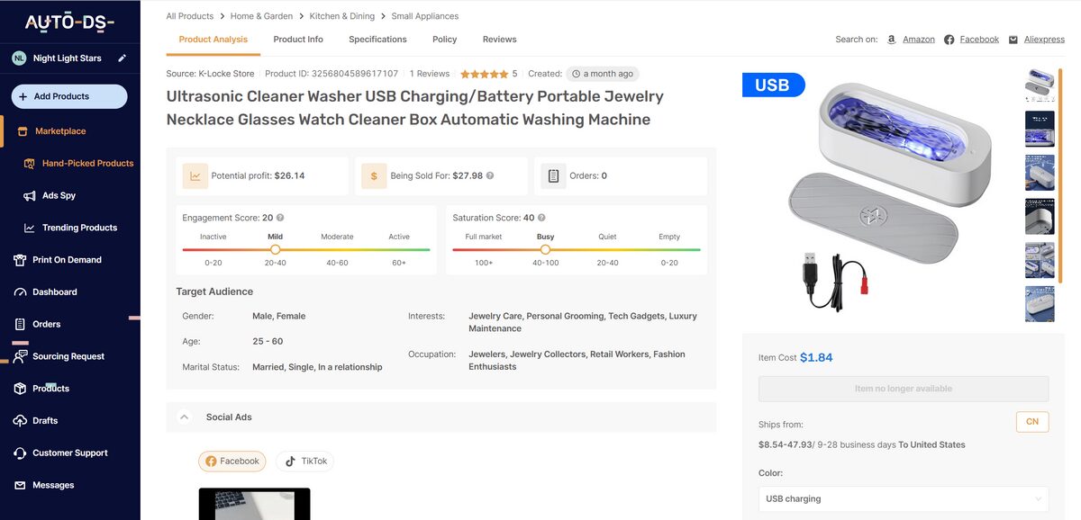 ultrasonic cleaner best items to dropship from autods in June