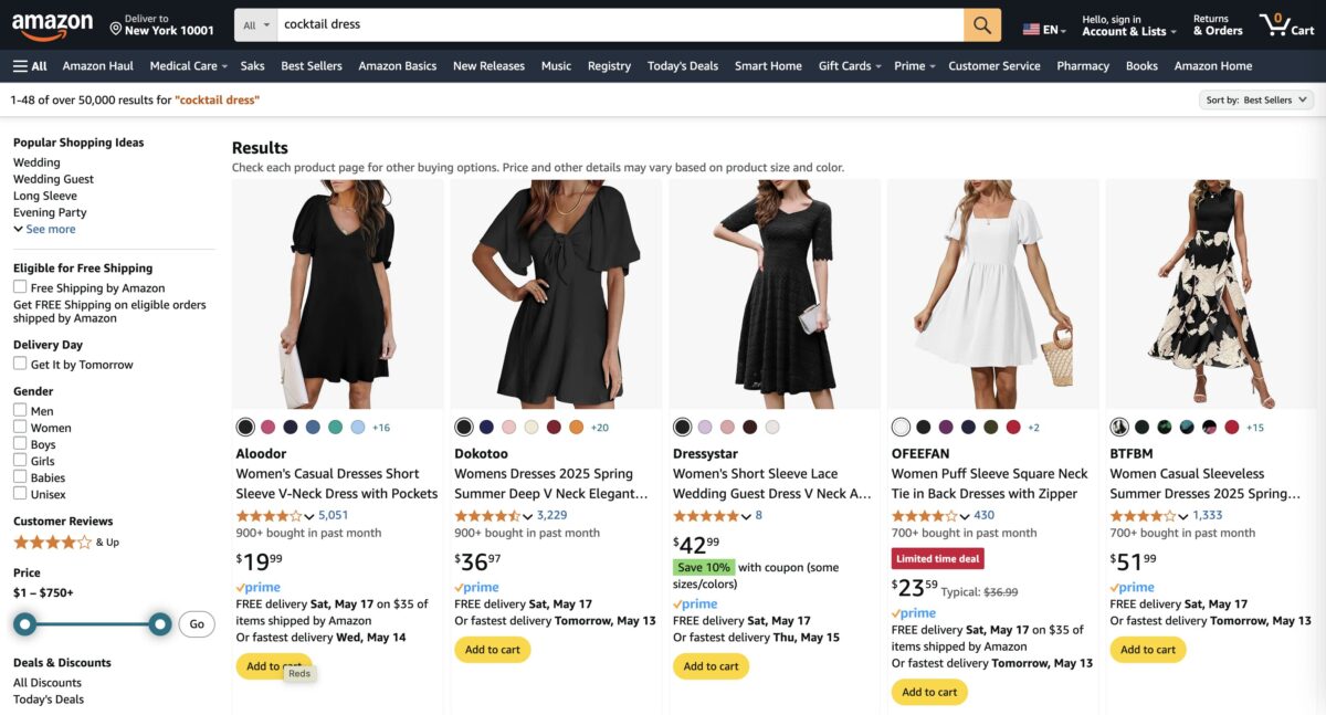 dropship cocktail dresses on Amazon