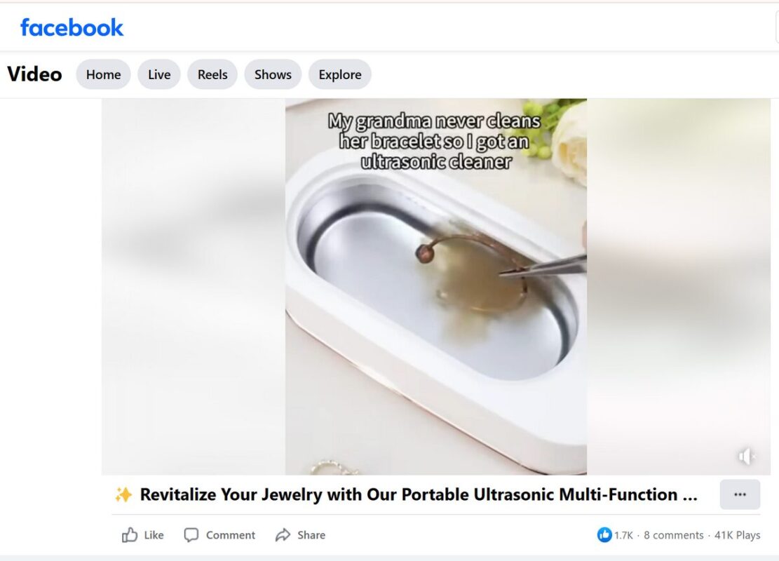 Facebook ad for ultrasonic cleaner dropshipping