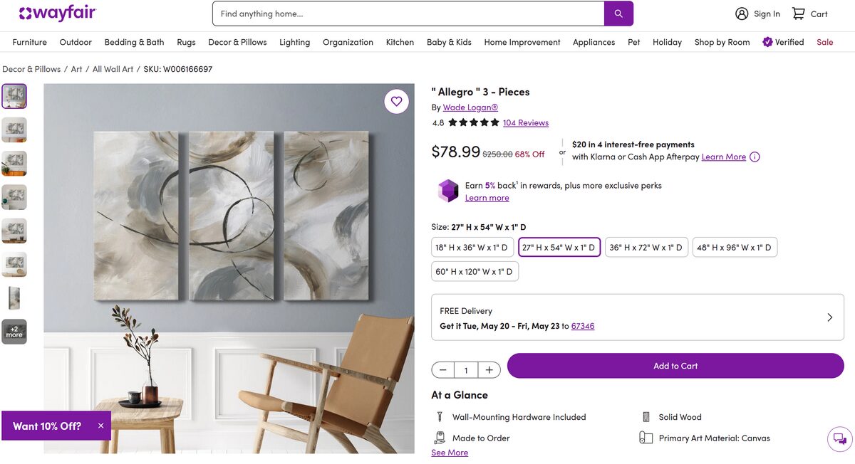 Wayfair art dropshipping supplier for home decor stores