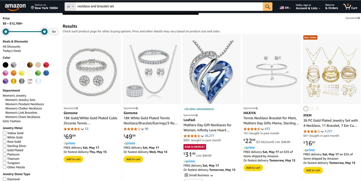 Amazon as one of the best retail dropshipping suppliers for jewerly