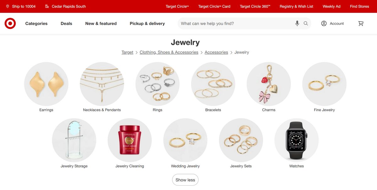 Target jewelry section for dropshipping