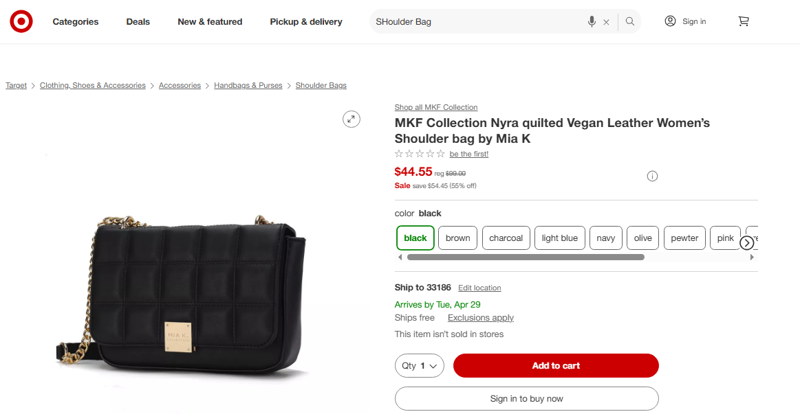 Luxury bag listed on Target