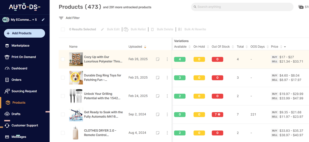 AutoDS Price and stock monitoring