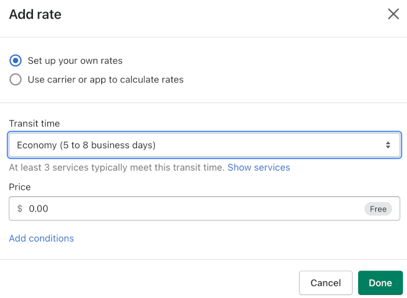 Add shipping rate for shipping zone Shopify