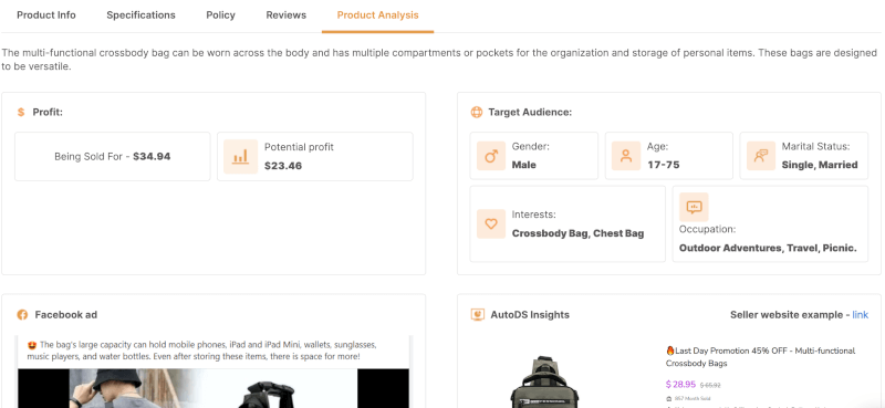 AutoDS winning products hub product details