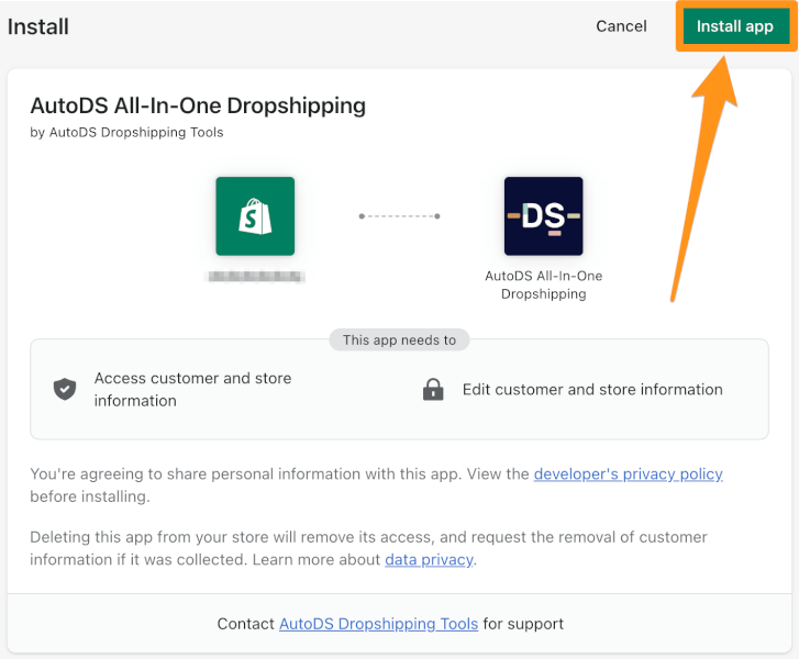 Install AutoDS tools in Shopify store