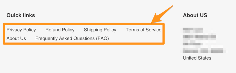 Store policies Footer menu Shopify store 